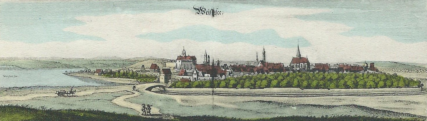 Historische kolorierte Stadtansicht von Weißensee in Thüringen